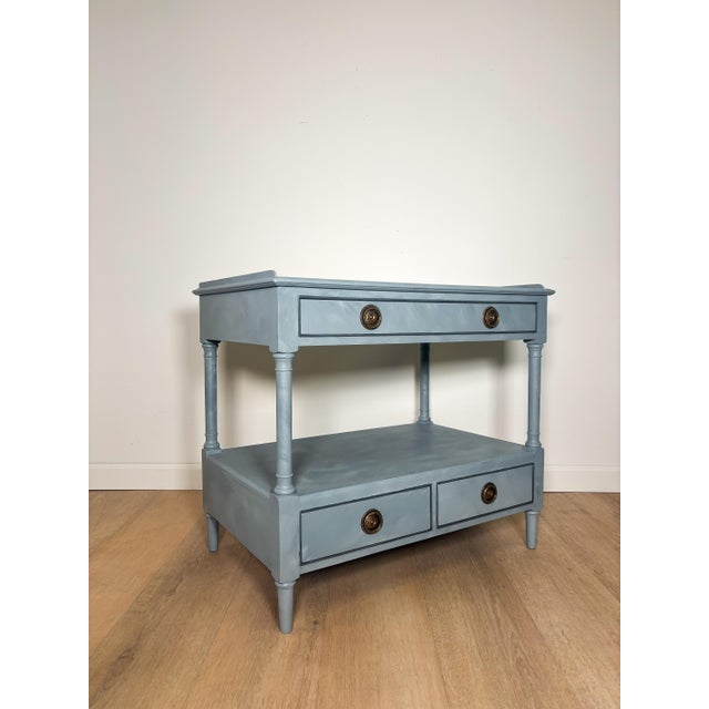 French Provincial 1920s Dusty Blue French Style Side Table, Newly Refinished For Sale - Image 3 of 14