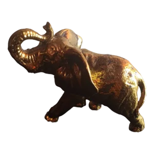 1970s Gold Tone Pot Metal Trunk Up Lucky Elephant Figurine