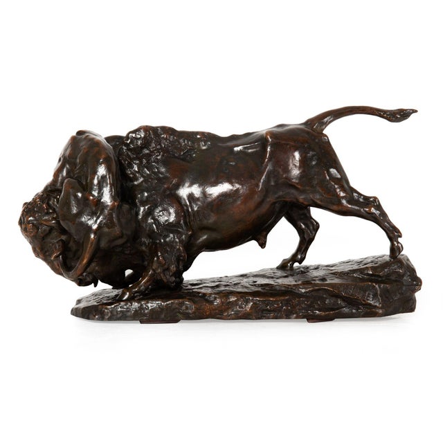 French Fine Antique French Bronze Sculpture of Bison and Jaguar by Georges Gardet For Sale - Image 3 of 18