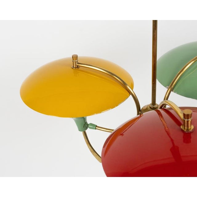 Mid-Century Chandelier in Enamel Metal and Brass in the style of Stilnovo, Italy, 1950s For Sale - Image 16 of 17