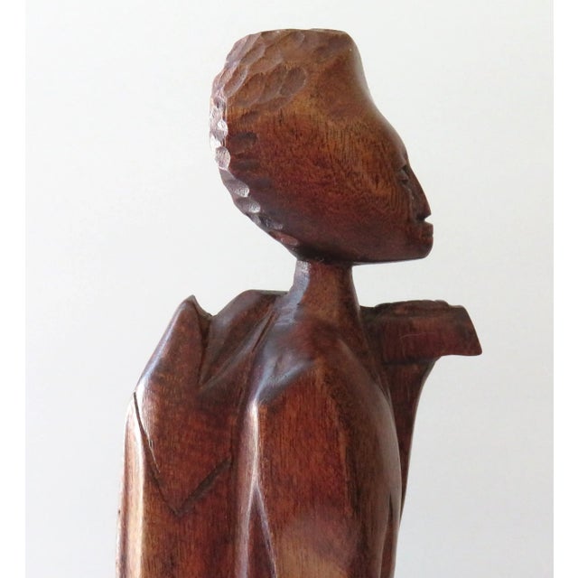 African Late 20th Century Hand-Carved Wooden African Tribal Hunter Statue For Sale - Image 3 of 11