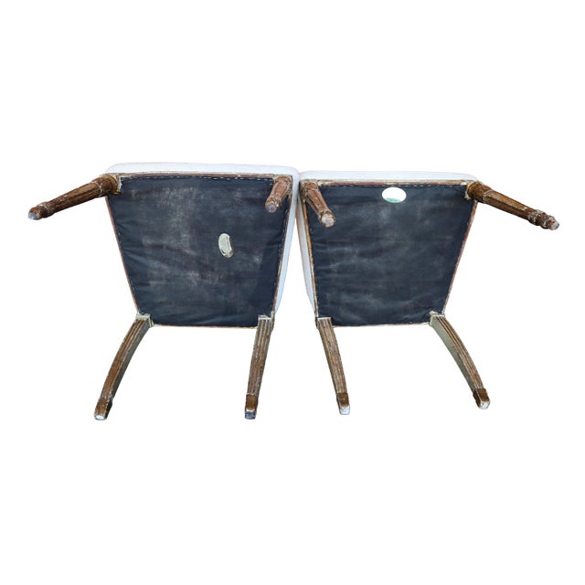 Pair of Antique Gustavian Style Open Back Chairs With Diamond Pattern Upholstery For Sale - Image 10 of 10