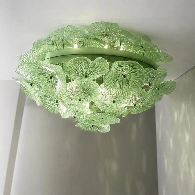 Lively and luxury flowers in green murano glass. exclusive design by simoeng. a luxury piece of italian art. diameter 80cm...