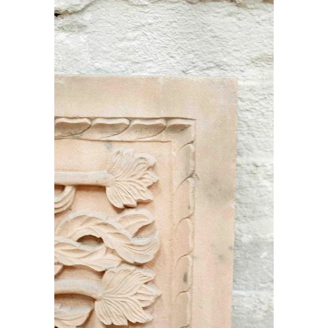 Indian Relief Depicting Vegetation in Pink Sandstone, 20th Century For Sale - Image 3 of 7