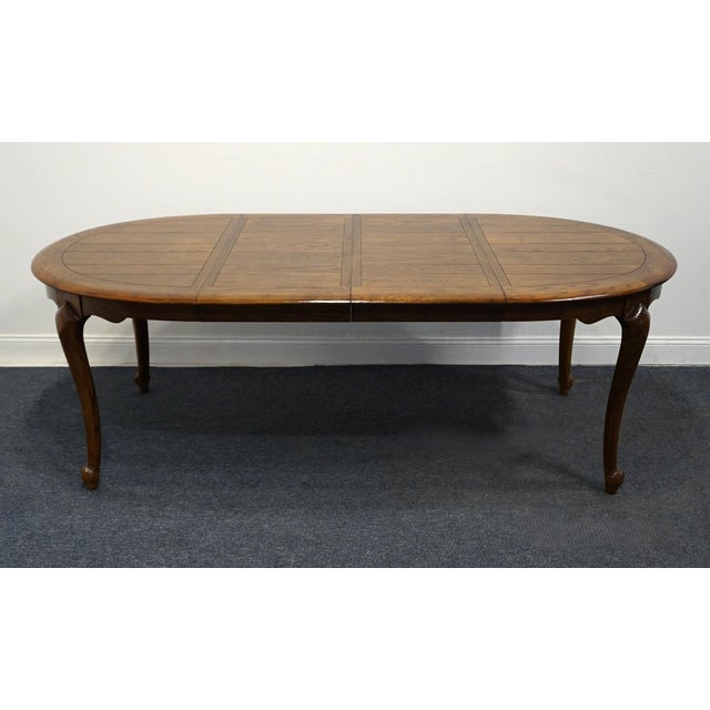 French Country High End Vintage Solid Oak Early American Traditional 88" Oval Dining Table For Sale - Image 3 of 11