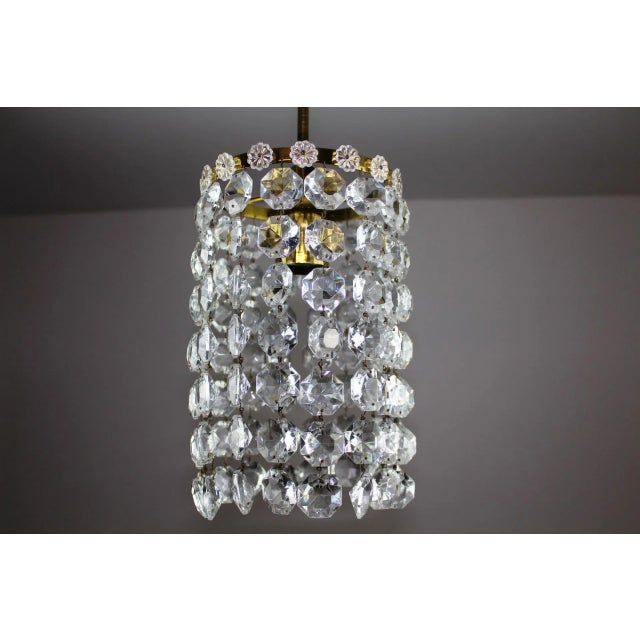 Brass and Crystal Chandelier, 1950s For Sale - Image 4 of 9