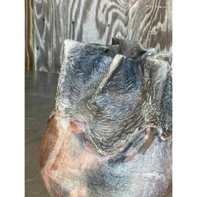 Brown Vintage Boho Original Studio Pottery Vase For Sale - Image 8 of 8