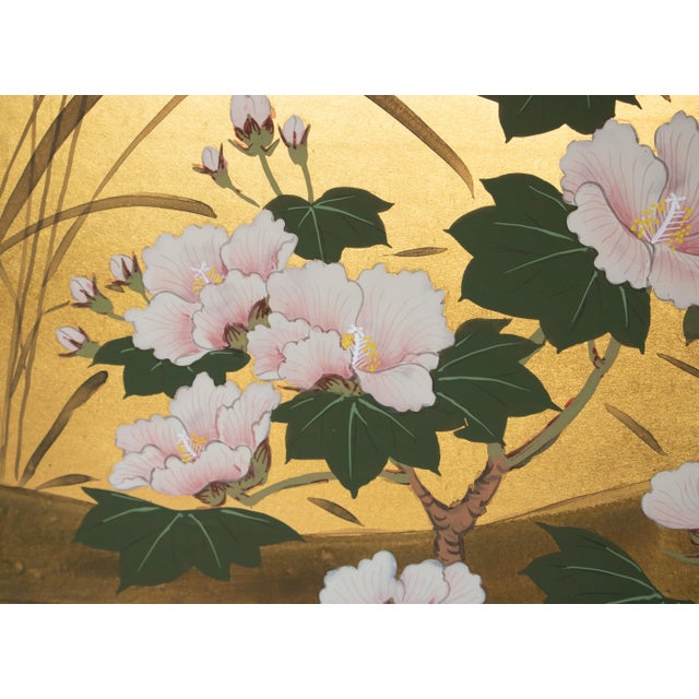 "Chrysanthemums, Rose Mallow and Bush Clover" by Shunsui, Showa Japanese Byobu Screen For Sale - Image 10 of 18