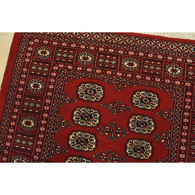 Bokhara Rug 4’2” X 6’2” Red Wool Tribal Hand-Knotted Oriental Carpet For Sale In Philadelphia - Image 6 of 11
