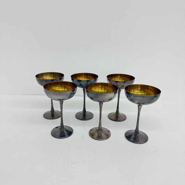Brass Silver Plated Champagne Coupes, Italy, 1970s, Set of 6 For Sale - Image 10 of 18