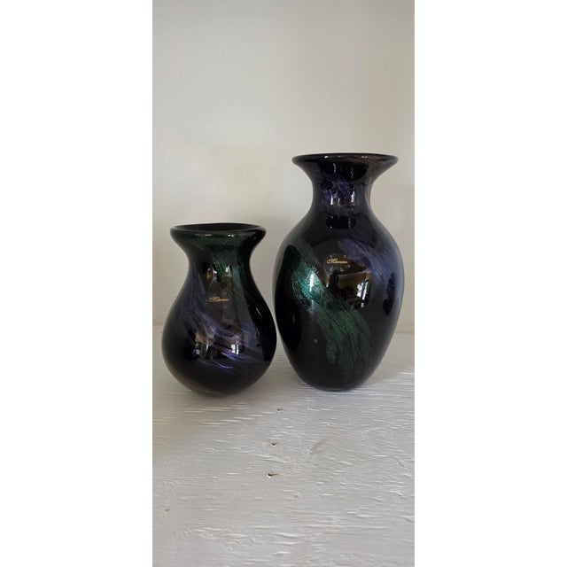 Mid-Century Modern Pair of Fratelli Toso Murano Vintage Italian Black & Gold Aventurine Art Glass Vases For Sale - Image 3 of 3