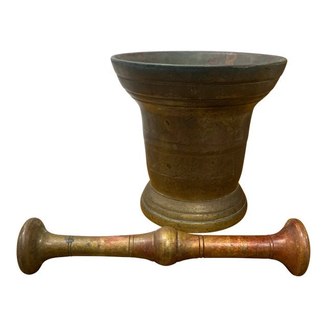 19th Century Oxidized Italian Bronze Mortar & Pestle For Sale