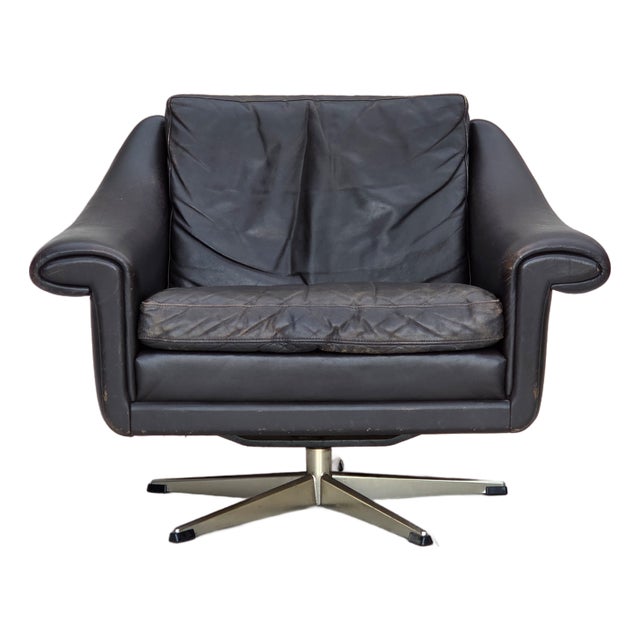 Danish Leather Swivel Armchair from Aage Christensen, 1960s For Sale