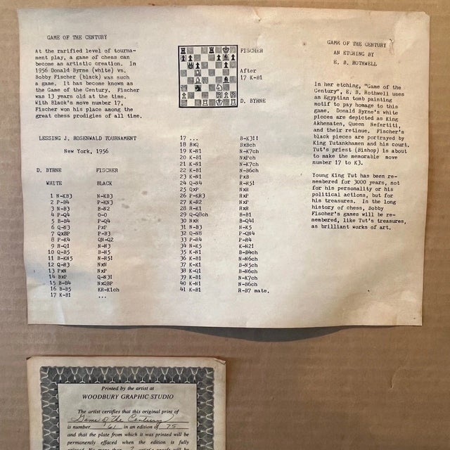 Mid 20th Century E.B. Rothwell "Game of the Century" Signed Etching 61/75 Bobby Fischer Chess For Sale - Image 4 of 8