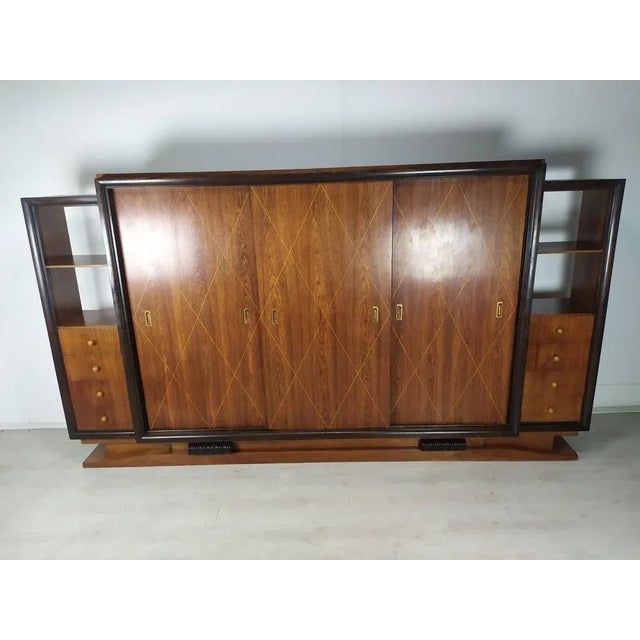 Art deco bookcase, veneer, dismountable in 5 parts. Discolorations, wormholes and small lack of veneer.