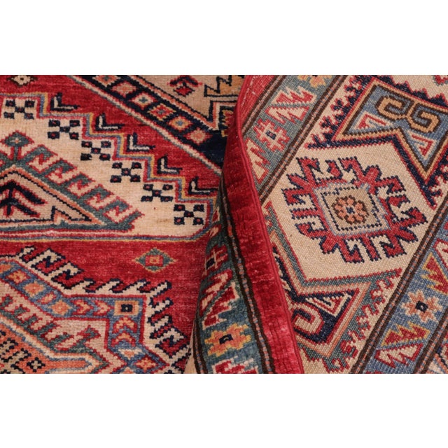 Tribal Rustic Super Kazak Red/Ivory Wool Rug - 5'11'' X 7'4'' For Sale - Image 3 of 8