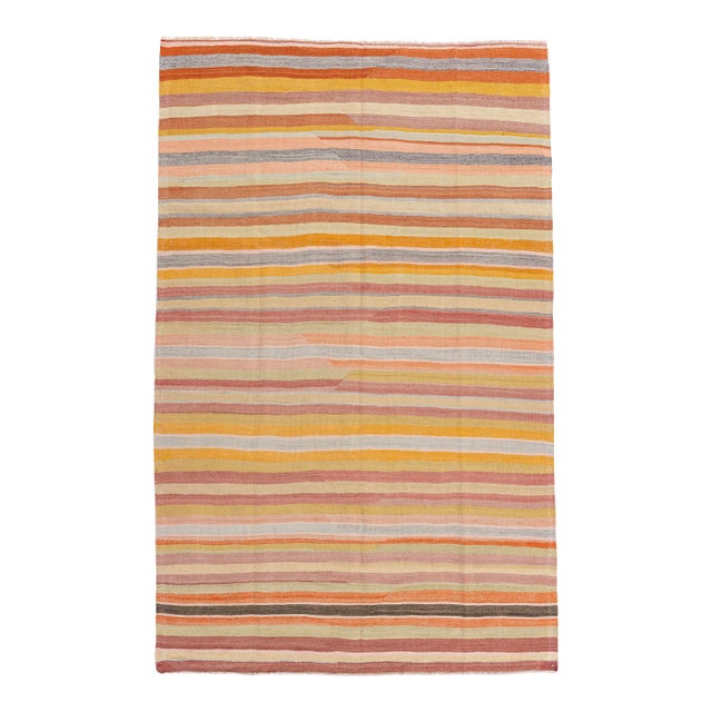 Vintage Circa 1940 Orange Turkish Kilim Flatweave Rug 5ft 7in X 8ft 6in For Sale