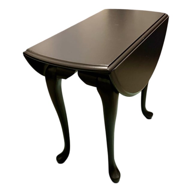 Mid 20th Century Queen Anne Drop Leaf Table-Black Painted-Side-Accent-Farmhouse-Small-End-Entry For Sale