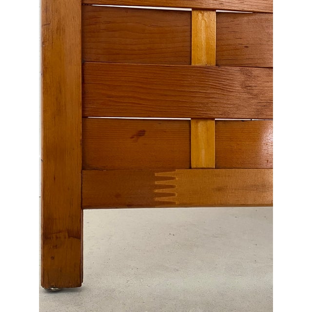 Wood Midcentury Modern Woven Pine Wood Folding Screen, 3-Panel Room Divider For Sale - Image 7 of 17
