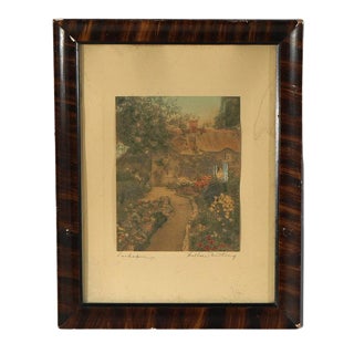 Antique Wallace Nutting Print “Larkspur”, Exterior Garden Scene", Signed, C1910 For Sale