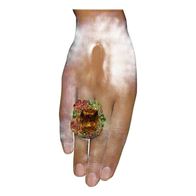 Bochic "Orient" Vintage Multi Tourmaline & Citrine Ring Set In 18K Gold & Silver For Sale