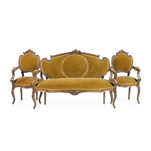 19th Century Louis XV Sofa and Armchairs, Set of 3 For Sale - Image 6 of 6