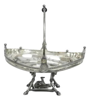 Antique Reed & Barton English Regency Figural Bread Basket With Whippet Dog Base