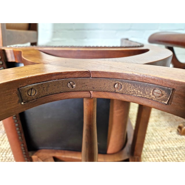 Spanish Dining Chairs in Leather and Oak by Pierre Lottier Valmazan, 1960s, Set of 4 For Sale - Image 6 of 13