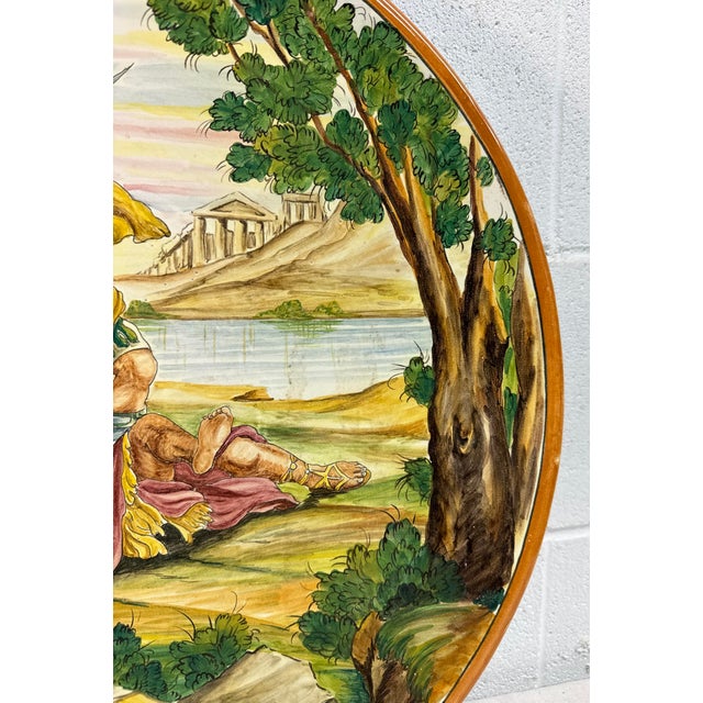 1970s Large Vintage Hand Painted Italian Majolica Pottery Charger Dish Plate 20 Inches For Sale - Image 5 of 12