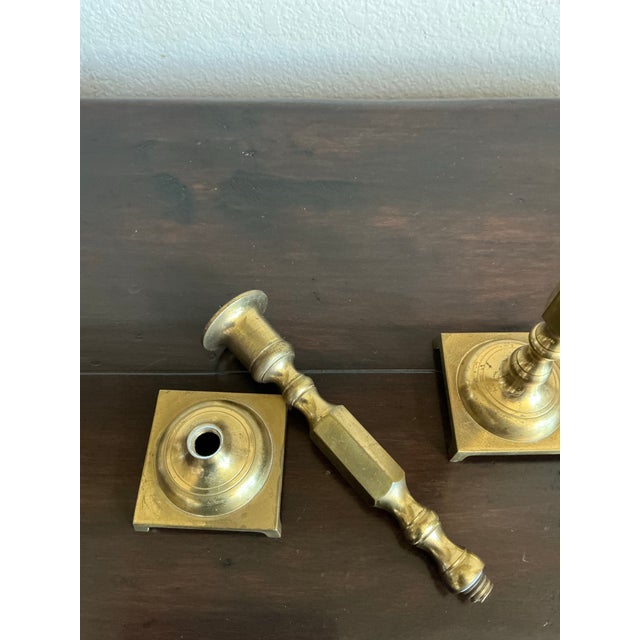 Pair of Vintage Japanese Solid Brass Candlesticks For Sale In Dallas - Image 6 of 7