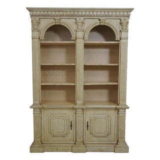 Crackle Painted Finish Double Arched Top Open Bookcase For Sale