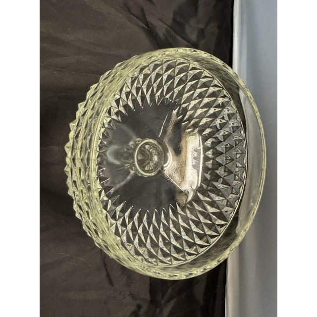 Indiana Glass Company Vintage Indiana Glass Pedestal Clear Compote Fruit Bowl Diamond Point 7.25” Tall For Sale - Image 4 of 5