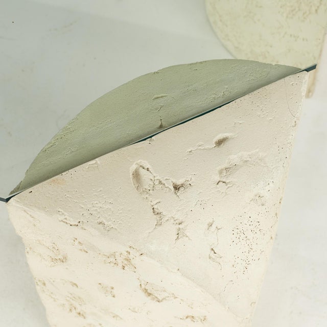 Cream Postmodern Mactan, Glass and Pastor Stone Coffee Table For Sale - Image 8 of 9