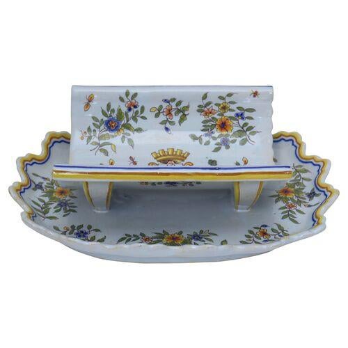 Antique French Faience Asparagus Server with Coat of Arms For Sale In Los Angeles - Image 6 of 10