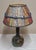 Table Lamp with Blue-Brown Marble Base and Handmade Fabric Shade, 1970s For Sale - Image 6 of 11
