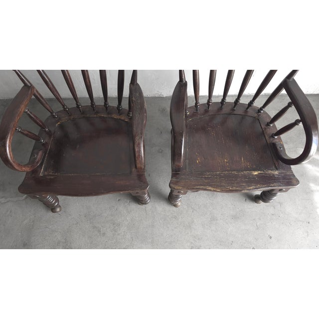 Pair of Antique English Jacobean Windsor Lounge Chairs For Sale - Image 12 of 12