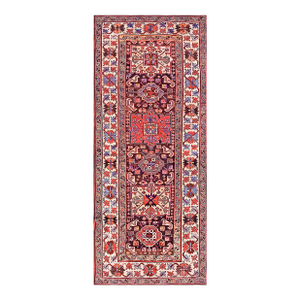 1890s Brown Geometric Tribal Antique Caucasian Kazak Rug 3'6" X 9'2" Handknotted Wool Carpet