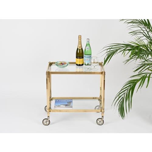 Metal Mid-Century Modern French Bar Cart in Brass from Maison Jansen, 1970s For Sale - Image 7 of 14