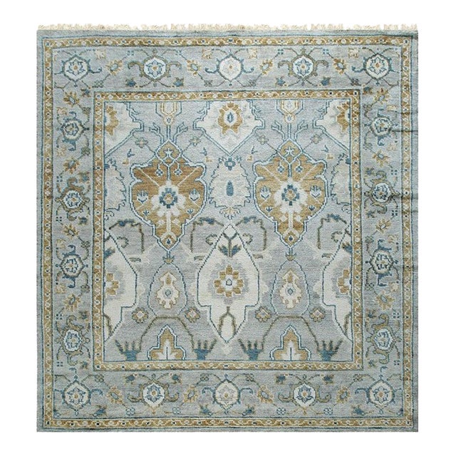 9x12 Gray Hand-Knotted Wool Framed Rosettes Geometric Modern Carpet Rug For Sale