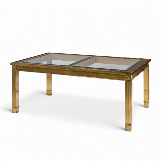 Brass Mastercraft Mid Century Brass Expanding Dining Table With 1 Leaf For Sale - Image 8 of 10