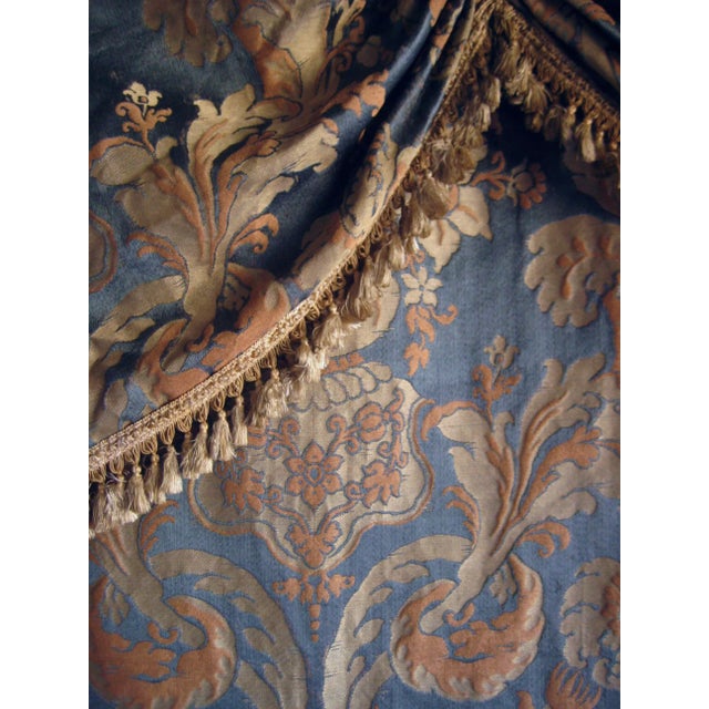 Mid 19th Century French Napoleon Silk Brocade Bleu Curtains Set For Sale - Image 9 of 12
