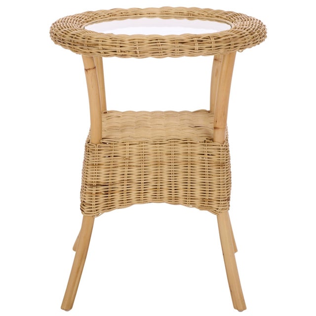 Wood Damary Wicker Rattan Accent Table in Natural with Glass Top For Sale - Image 7 of 7