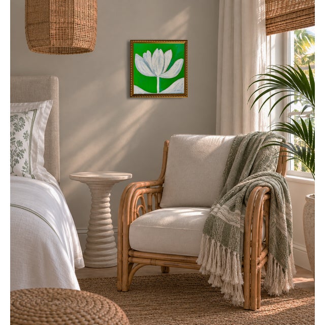 Boho Chic Original Framed Floral Tulip Painting, Green Floral Wall Art, Oil on Canvas in Gold Frame, 13x13 by Tatiana Duperault For Sale - Image 3 of 5