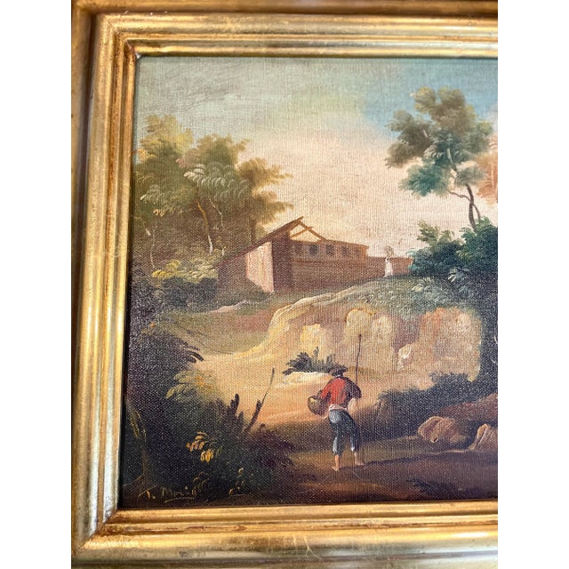 Wood Venetian Landscape Oil Painting With Gilt Wood Frame- Made in Italy For Sale - Image 7 of 13