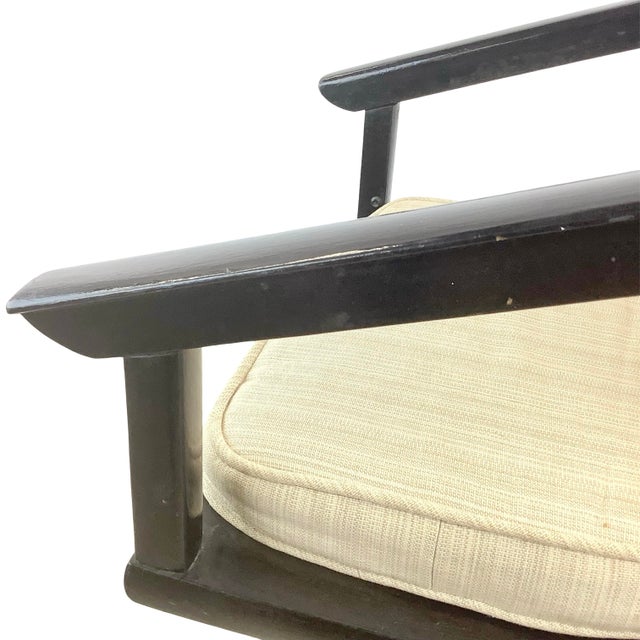 Black Vintage Hollywood Regency Black Lacquer Swivel Chair With Cane Back For Sale - Image 8 of 18
