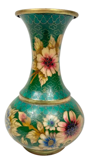 Vintage Green Floral Cloisonné Vase