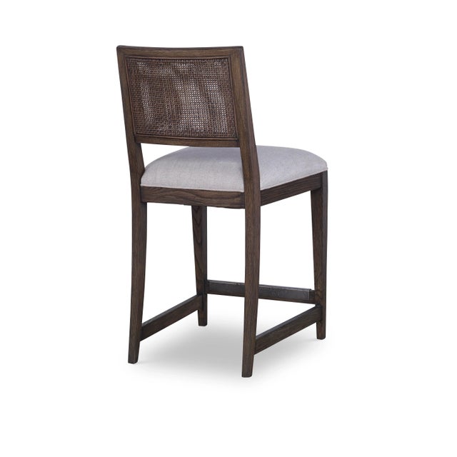 Century Furniture Parker Oak & Linen Counter Stool For Sale - Image 4 of 5