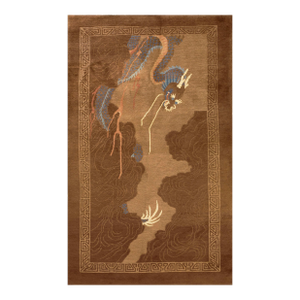 Magnificent Brown Earth Tone Color and Majestic Chinese Dragon Design in Light Blue and Ivory Antique Chinese Peking Rug