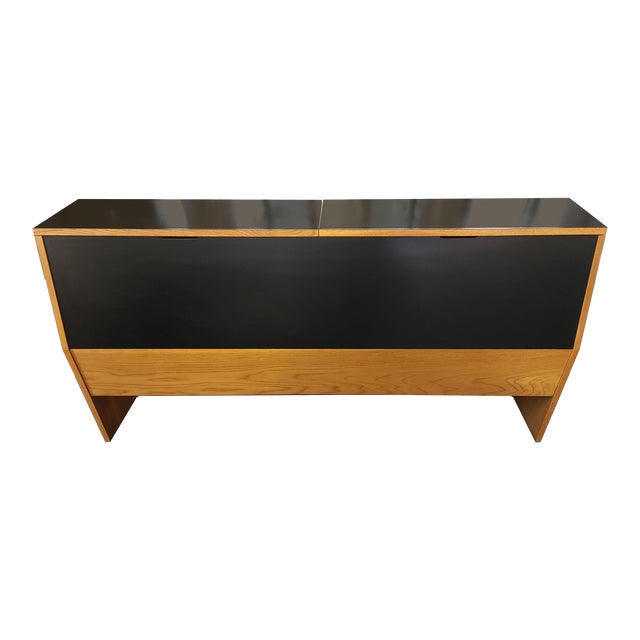 Mid Century Modern Lane® Black Veneer White Oak Storage Headboard & Bed