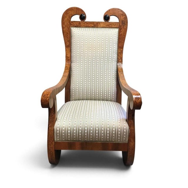 Brown Biedermeier Tall-Back Armchairs with Floral Marquetry, 1830, Set of 2 For Sale - Image 8 of 14